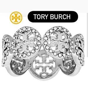 Tory Burch Miller Silver Pave Ring NWT Dust Bag Included